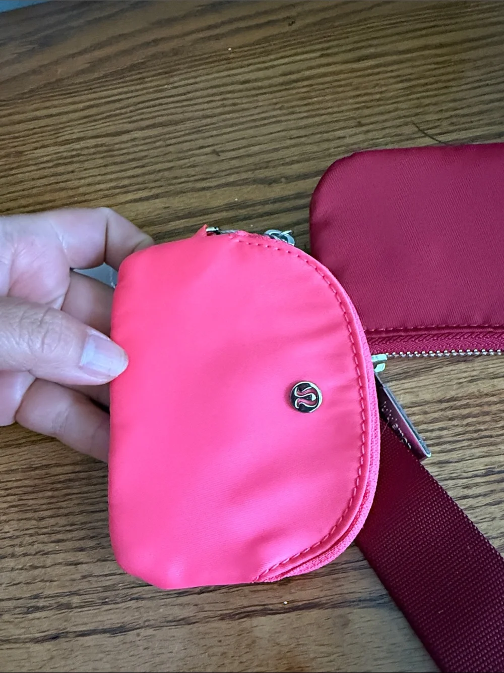 lululemon athletica Pink and Red Dual Coin Pouch Keychain Wristlet